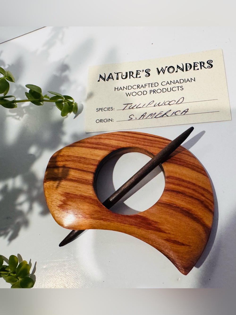 Handcrafted TulipWood 4” Shawl/Sweater Pin Natures Wonders NWOT